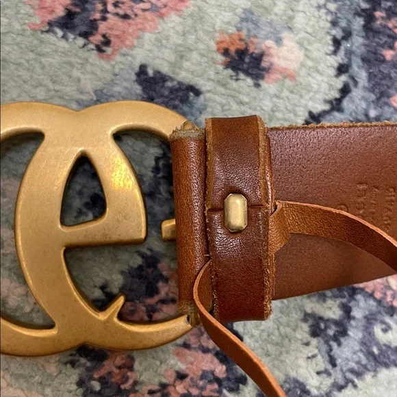 Gucci GG Marmont Wide Belt in Brown Leather with Gold Logo Hardware 80/26/4 - Picture 6 of 8